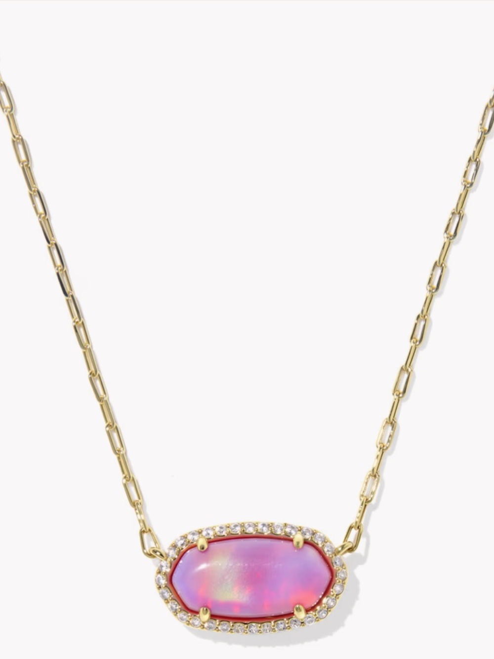 NWT Kendra Scott Elisa Pave Frame Gold Pendant Necklace in Pink Opalescent Resin - Picture 2 of 7